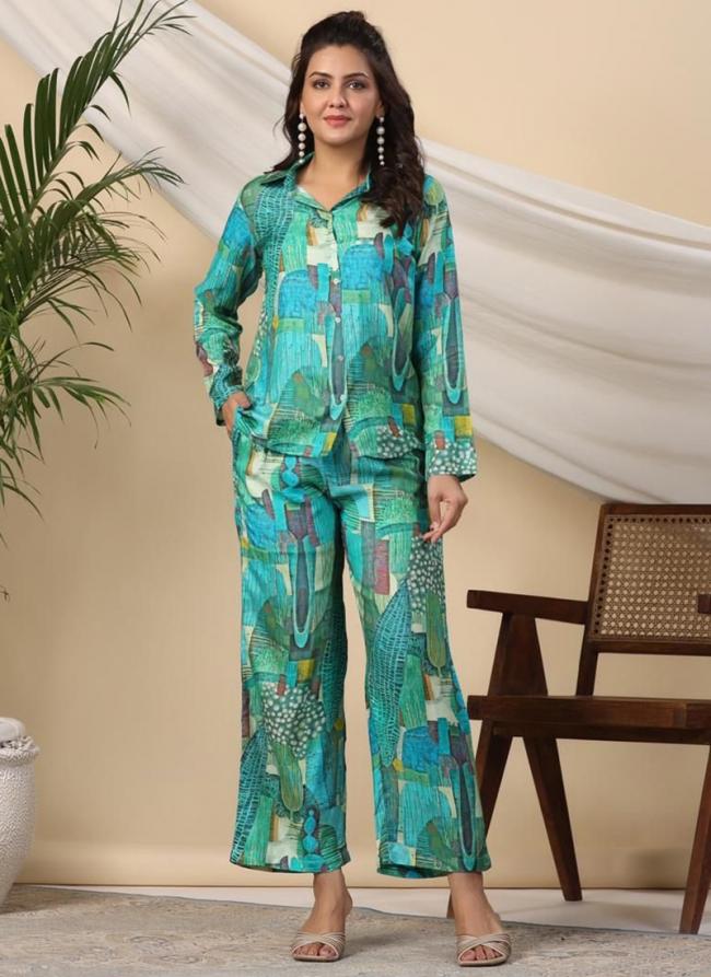 Muslin Multi Colour Party Wear Printed Readymade Cord Set